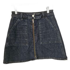Madewell Denim Mini Skirt Size 24 • Y2K Utility Zip • Indigo w/ Indie Sleaze